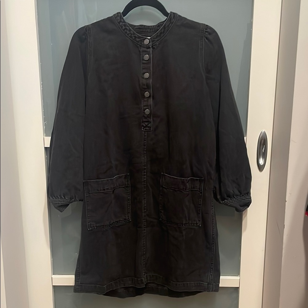Madewell Charcoal Black Button-Front Denim Dress, M